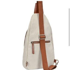 Cream and vegan leather shoulder crossbody backpack bag